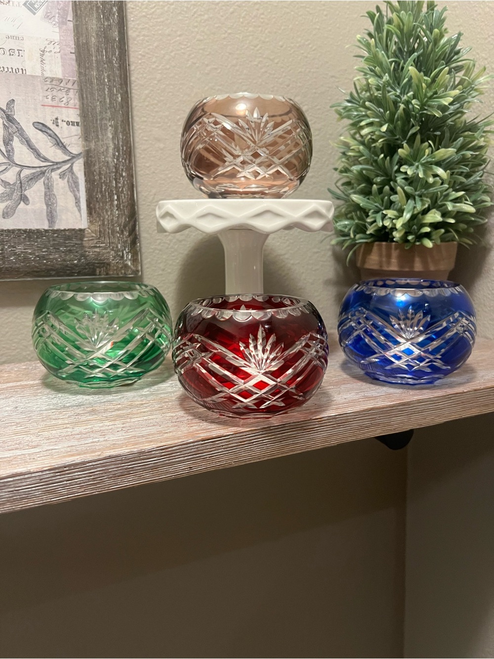 Fifth Avenue Crystal Colored Cut Glass Votive Holders -